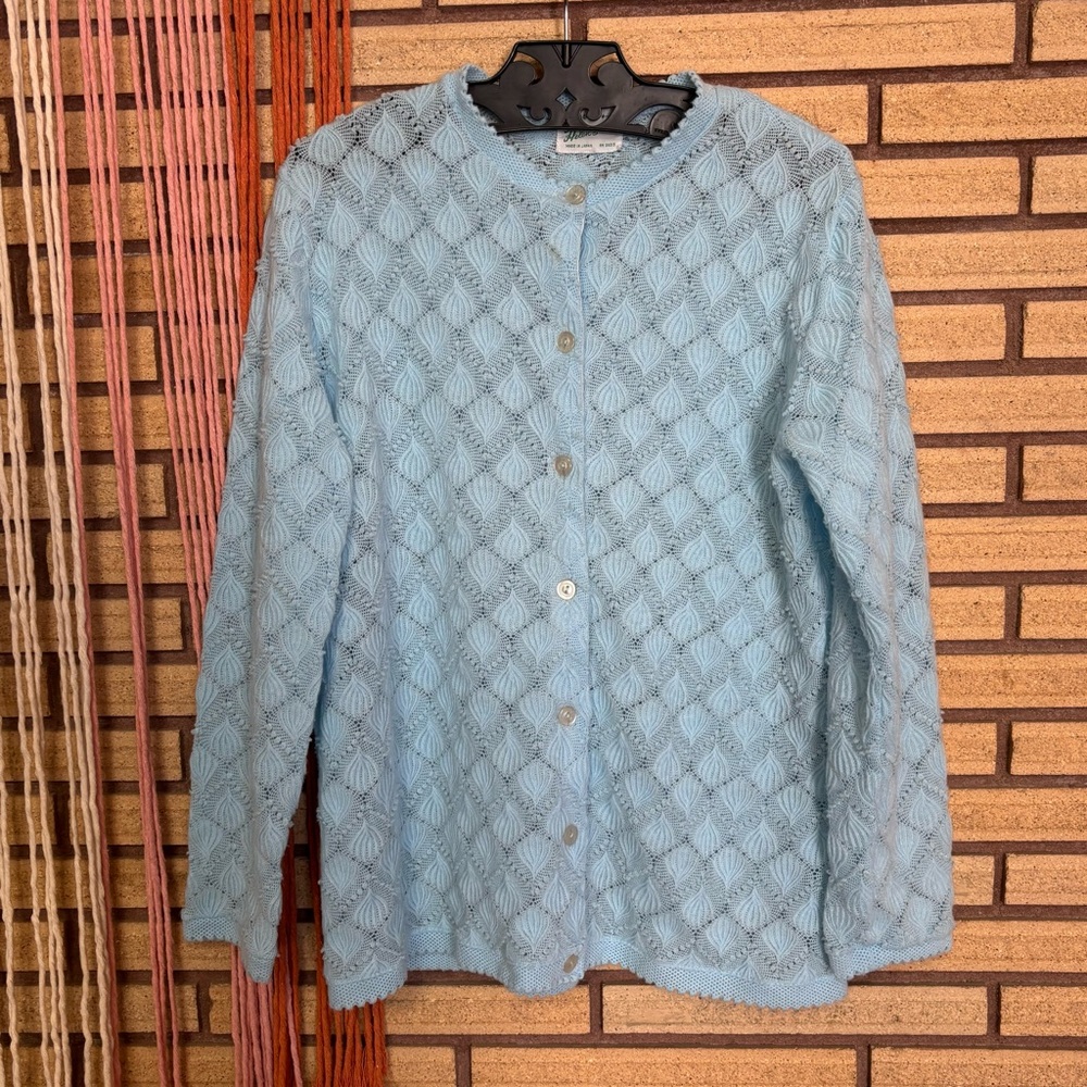 60's Helen Sue Blue Knit Sweater - Blue Acrylic Cardigan - Med - Size 8 - 10